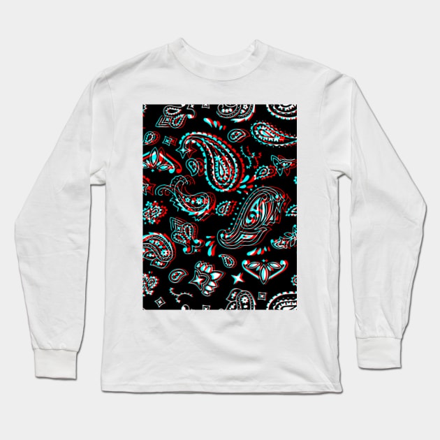 Paisley Pattern - Black & Red Glitch Long Sleeve T-Shirt by Brooding Nature Design